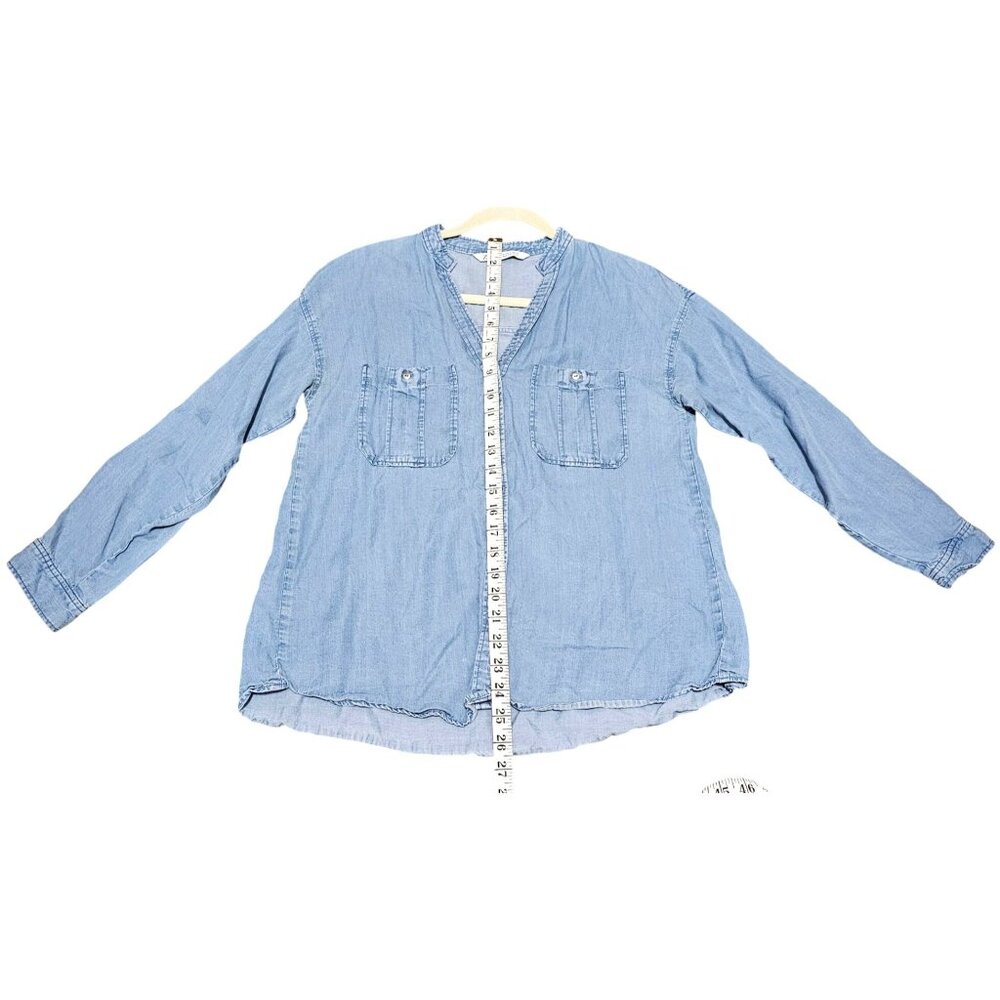 Zara Womens Chambray Button-Front Shirt M Blue Long Sleeve Casual - Picture 7 of 9